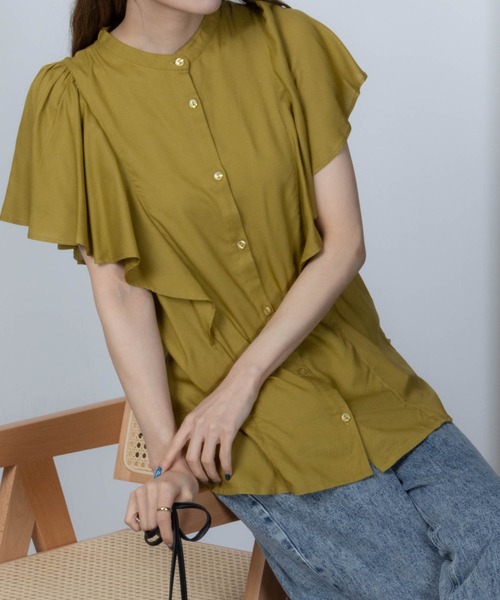 Howdy Marie(ハウディ―マリー)の「Howdy Marie インドレーヨン 袖フレア ラッフルシャツ(シャツ/ブラウス・レディース・ホワイト/グリーン系その他/マスタード・フリー)」の10枚目の写真