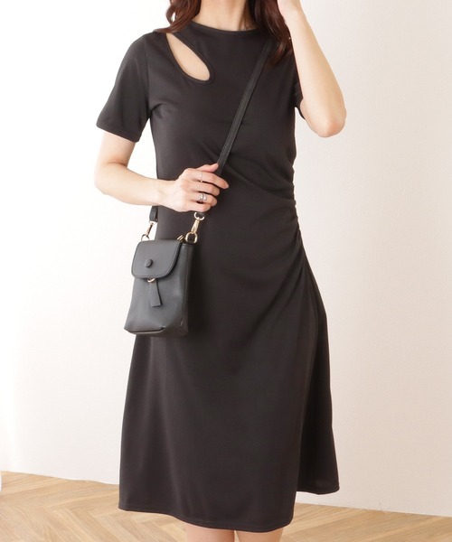 Lace Ladies(レースレディース)の「ウエスト ギャザー カットアウト 半袖 ミディ ワンピース(ワンピース・レディース・ブラック/ミント・S/M/XL)」の13枚目の写真