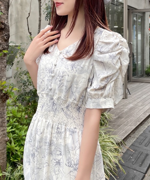 NOMAE（ノーマエ）の「ギャザースリーブ花柄ワンピース（ワンピース