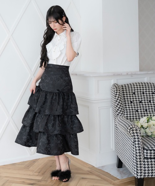 DearMyLoveMillor(ディアマイラブミラー)の「リュバンジャガードスカート(スカート・レディース・ホワイト/ブラック・3L/LL/LARGE/MEDIUM/SMALL)」の1枚目の写真
