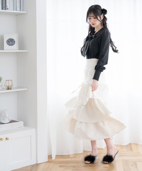 DearMyLoveMillor(ディアマイラブミラー)の「リュバンジャガードスカート(スカート・レディース・ホワイト/ブラック・3L/LL/LARGE/MEDIUM/SMALL)」の4枚目の写真