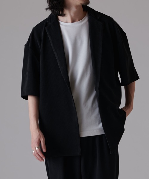 Lui's（ルイス）の「コードピケ ハーフスリーブジャケット（テーラードジャケット・メンズ・ライトグレー/ブラック・S/M）」の3枚目の写真