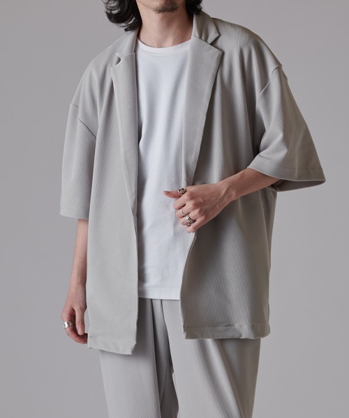 Lui's（ルイス）の「コードピケ ハーフスリーブジャケット（テーラードジャケット・メンズ・ライトグレー/ブラック・S/M）」の9枚目の写真