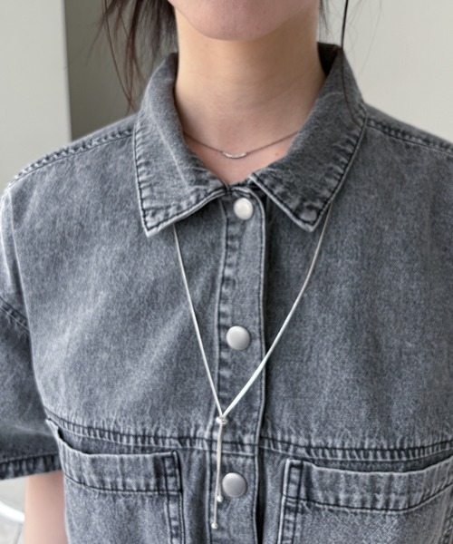 EPIMI E'PIMMY（エピミエピミー）の「ショート丈半袖オーバーデニムシャツ（シャツ/ブラウス・レディース・ブラック/ブルー・MEDIUM）」の18枚目の写真