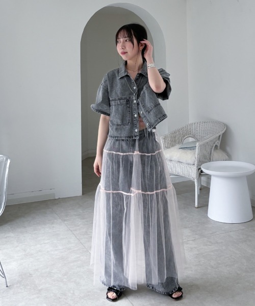 EPIMI E'PIMMY（エピミエピミー）の「ショート丈半袖オーバーデニムシャツ（シャツ/ブラウス・レディース・ブラック/ブルー・MEDIUM）」の9枚目の写真