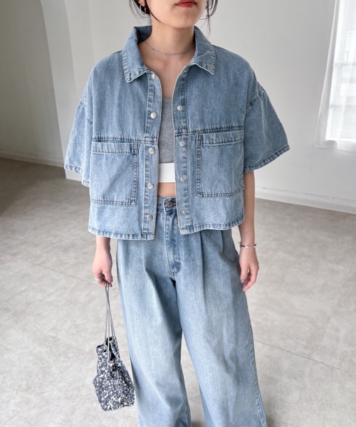 EPIMI E'PIMMY（エピミエピミー）の「ショート丈半袖オーバーデニムシャツ（シャツ/ブラウス・レディース・ブラック/ブルー・MEDIUM）」の13枚目の写真