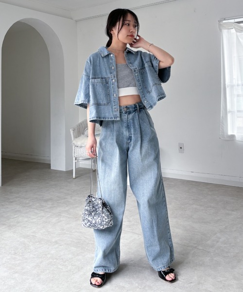 EPIMI E'PIMMY（エピミエピミー）の「ショート丈半袖オーバーデニムシャツ（シャツ/ブラウス・レディース・ブラック/ブルー・MEDIUM）」の11枚目の写真