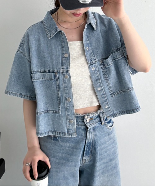 美品♡2023AW エブール ポリウールハーフシャツ 半袖シャツ ショート丈 M 美品♡2023AW エブール ポリウールハーフシャツ 半袖シャツ