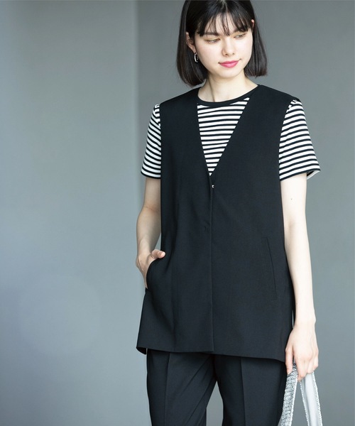 OPAQUE.CLIP（オペークドットクリップ）の「◆セットアップ対応 Vネックジレ ストレッチリネンライク【洗濯機洗い可/UVケア】（ベスト・レディース・ブラック/グレー・38/40/42）」の11枚目の写真