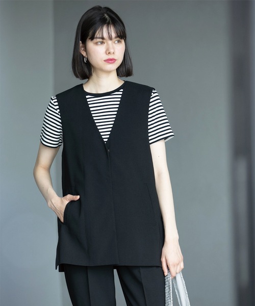OPAQUE.CLIP（オペークドットクリップ）の「◆セットアップ対応 Vネックジレ ストレッチリネンライク【洗濯機洗い可/UVケア】（ベスト・レディース・ブラック/グレー・38/40/42）」の12枚目の写真