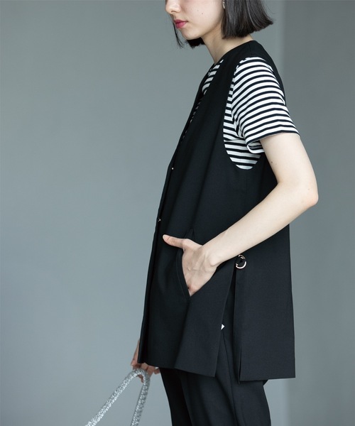 OPAQUE.CLIP（オペークドットクリップ）の「◆セットアップ対応 Vネックジレ ストレッチリネンライク【洗濯機洗い可/UVケア】（ベスト・レディース・ブラック/グレー・38/40/42）」の14枚目の写真