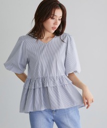バルーンペプラムブラウス