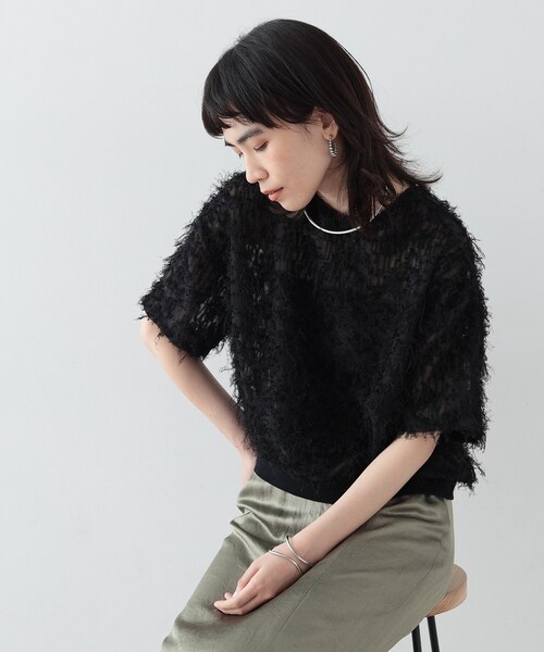 GALLEST（ギャレスト）の「◆シャギージャカードトップス（Tシャツ/カットソー・レディース・ブラック/ホワイト・38）」の2枚目の写真