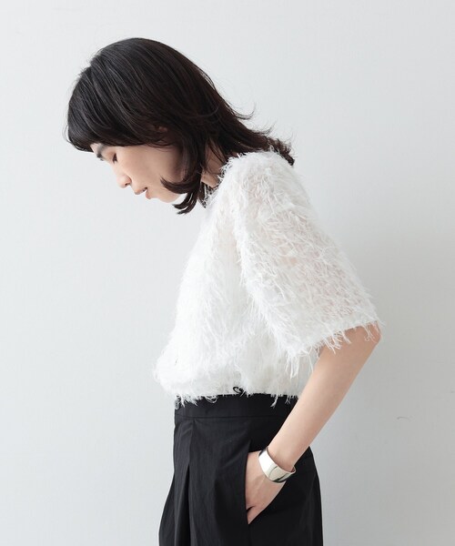 GALLEST（ギャレスト）の「◆シャギージャカードトップス（Tシャツ/カットソー・レディース・ブラック/ホワイト・38）」の11枚目の写真