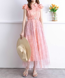 clear | 共地ベルト付きプリントチュールワンピース≪2024SS新作≫(ワンピース)