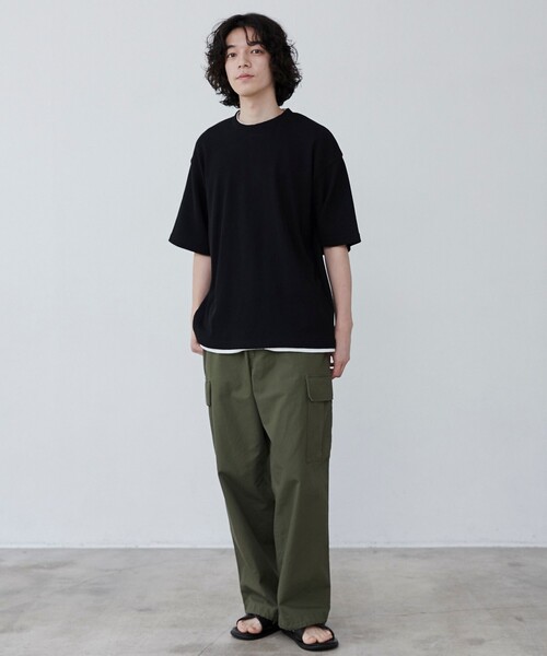 coen（コーエン）の「ワッフルフェイクレイヤードTシャツ（Tシャツ/カットソー・メンズ・ブラック/オリーブ/ライトグレー/ネイビー・S/M/L/XL）」の8枚目の写真
