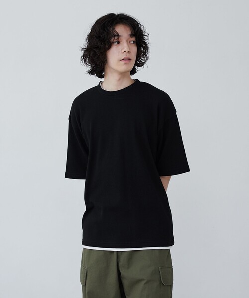 coen（コーエン）の「ワッフルフェイクレイヤードTシャツ（Tシャツ/カットソー・メンズ・ブラック/オリーブ/ライトグレー/ネイビー・S/M/L/XL）」の7枚目の写真