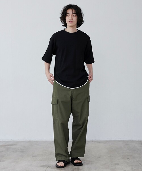 coen（コーエン）の「ワッフルフェイクレイヤードTシャツ（Tシャツ/カットソー・メンズ・ブラック/オリーブ/ライトグレー/ネイビー・S/M/L/XL）」の6枚目の写真