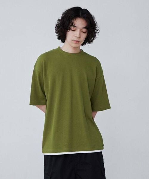 coen（コーエン）の「ワッフルフェイクレイヤードTシャツ（Tシャツ/カットソー・メンズ・ブラック/オリーブ/ライトグレー/ネイビー・S/M/L/XL）」の22枚目の写真