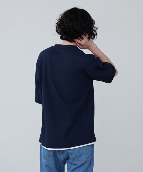 coen（コーエン）の「ワッフルフェイクレイヤードTシャツ（Tシャツ/カットソー・メンズ・ブラック/オリーブ/ライトグレー/ネイビー・S/M/L/XL）」の12枚目の写真