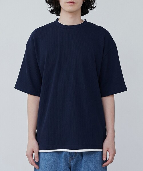 coen（コーエン）の「ワッフルフェイクレイヤードTシャツ（Tシャツ/カットソー・メンズ・ブラック/オリーブ/ライトグレー/ネイビー・S/M/L/XL）」の10枚目の写真