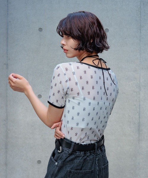 PAGEBOY(ページボーイ)の「モノグラムシアーT(Tシャツ/カットソー・レディース・オフホワイト/アイボリー/ブラック・FREE)」の9枚目の写真