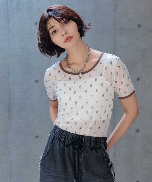 PAGEBOY(ページボーイ)の「モノグラムシアーT(Tシャツ/カットソー・レディース・オフホワイト/アイボリー/ブラック・FREE)」の13枚目の写真