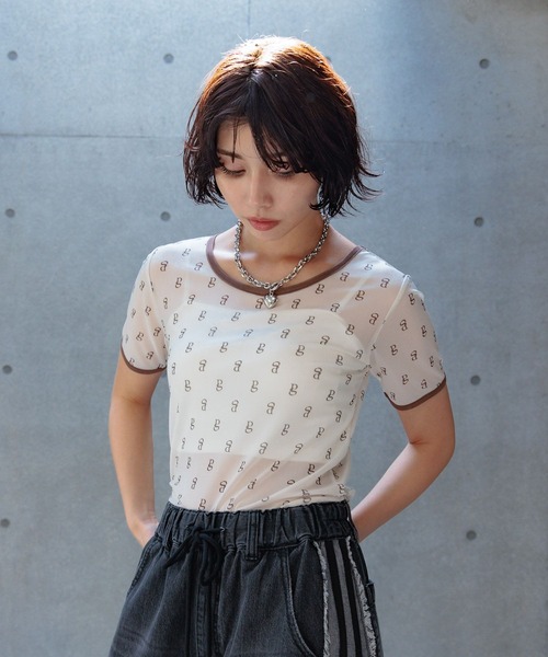 PAGEBOY(ページボーイ)の「モノグラムシアーT(Tシャツ/カットソー・レディース・オフホワイト/アイボリー/ブラック・FREE)」の14枚目の写真