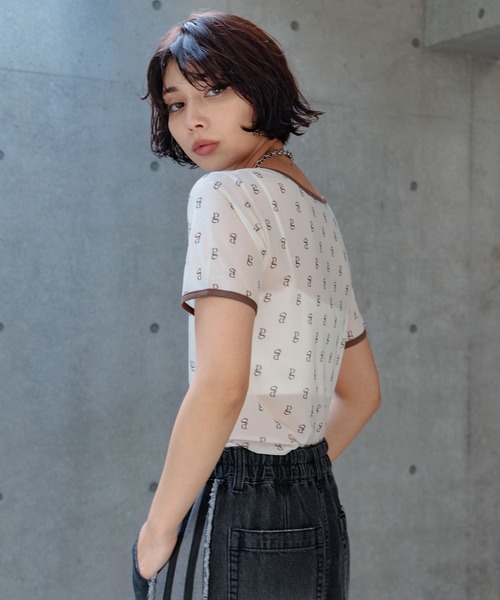 PAGEBOY(ページボーイ)の「モノグラムシアーT(Tシャツ/カットソー・レディース・オフホワイト/アイボリー/ブラック・FREE)」の15枚目の写真