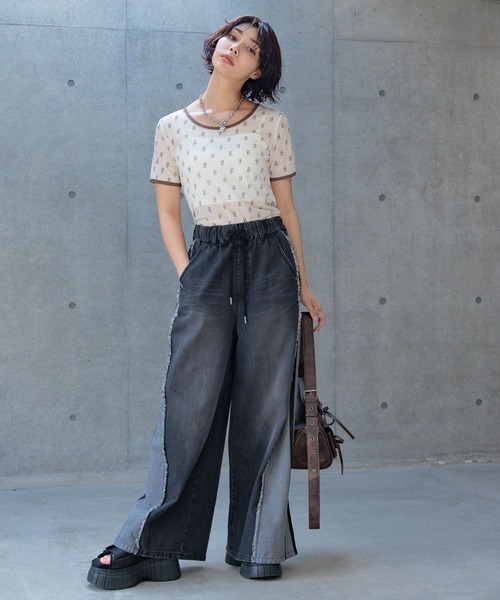 PAGEBOY(ページボーイ)の「モノグラムシアーT(Tシャツ/カットソー・レディース・オフホワイト/アイボリー/ブラック・FREE)」の10枚目の写真