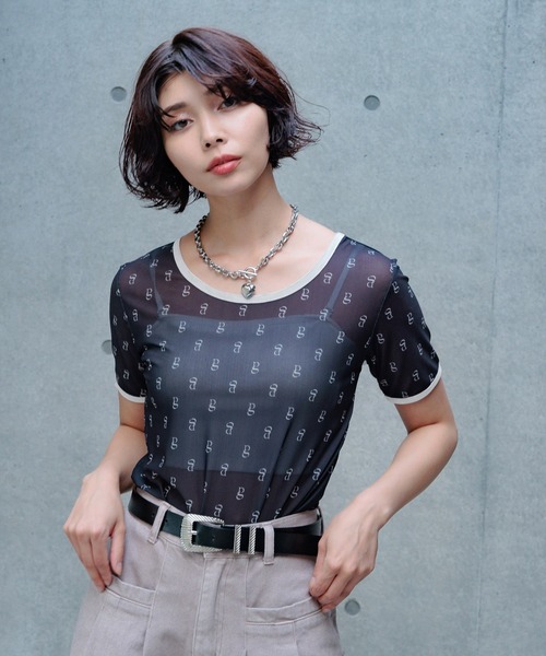 PAGEBOY(ページボーイ)の「モノグラムシアーT(Tシャツ/カットソー・レディース・オフホワイト/アイボリー/ブラック・FREE)」の18枚目の写真