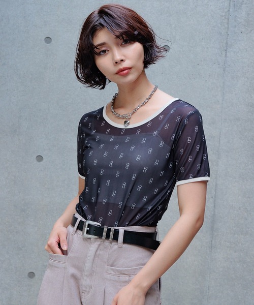 PAGEBOY(ページボーイ)の「モノグラムシアーT(Tシャツ/カットソー・レディース・オフホワイト/アイボリー/ブラック・FREE)」の19枚目の写真