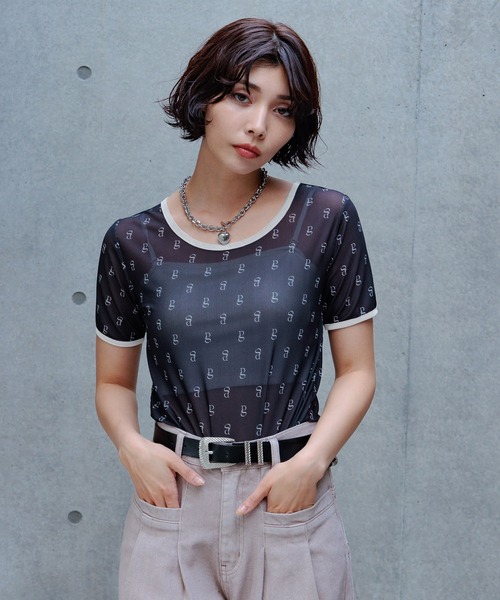 PAGEBOY(ページボーイ)の「モノグラムシアーT(Tシャツ/カットソー・レディース・オフホワイト/アイボリー/ブラック・FREE)」の20枚目の写真