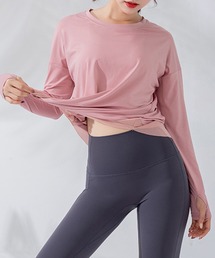 【サムホール付き/吸汗速乾/伸縮性有】長袖メッシュヘムヨガトップス レディース [トレーニングウェア/ジムウェア/ピラティスウェア]