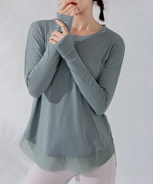 【サムホール付き/吸汗速乾/伸縮性有】長袖メッシュヘムヨガトップス レディース [トレーニングウェア/ジムウェア/ピラティスウェア]