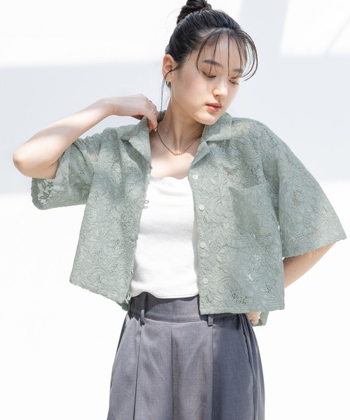 RAGEBLUE（レイジブルー）の「レースショートシャツ（シャツ/ブラウス・レディース・オフホワイト/グリーン/ブラック・FREE）」の3枚目の写真