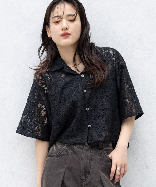 RAGEBLUE（レイジブルー）の「レースショートシャツ（シャツ/ブラウス・レディース・オフホワイト/グリーン/ブラック・FREE）」の2枚目の写真
