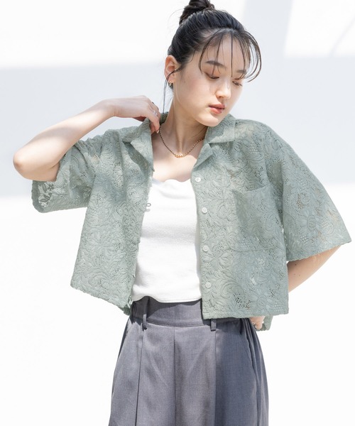 RAGEBLUE（レイジブルー）の「レースショートシャツ（シャツ/ブラウス・レディース・オフホワイト/グリーン/ブラック・FREE）」の11枚目の写真