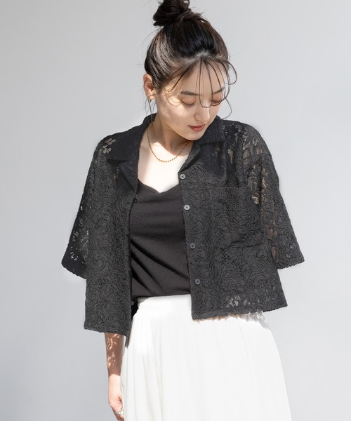 RAGEBLUE（レイジブルー）の「レースショートシャツ（シャツ/ブラウス・レディース・オフホワイト/グリーン/ブラック・FREE）」の5枚目の写真