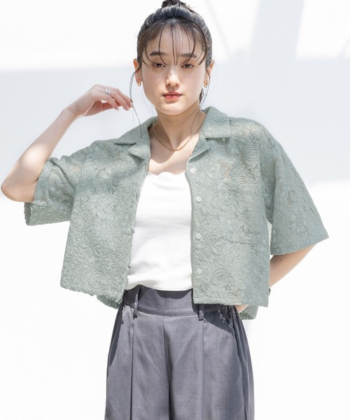 RAGEBLUE（レイジブルー）の「レースショートシャツ（シャツ/ブラウス・レディース・オフホワイト/グリーン/ブラック・FREE）」の13枚目の写真