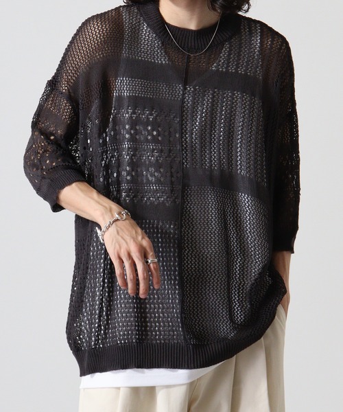 Naive magic（ナイーブマジック）の「NAIVEMAGIC 麻タッチニット 切替ドルマンクルー（ニット/セーター・メンズ・ブラック/アイボリー/チャコールグレー・M/L）」の3枚目の写真