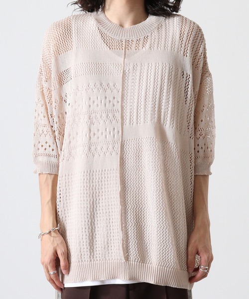 Naive magic（ナイーブマジック）の「NAIVEMAGIC 麻タッチニット 切替ドルマンクルー（ニット/セーター・メンズ・ブラック/アイボリー/チャコールグレー・M/L）」の7枚目の写真