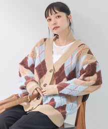 earth music&ecology（アースミュージックアンドエコロジー）の「ループ編みアーガイルカーディガン（カーディガン/ボレロ・レディース）」