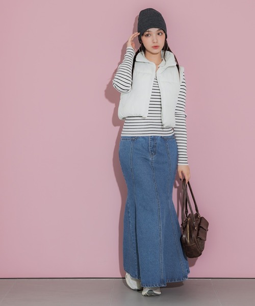 coca（coca）（コカ）の「ハイネックショート丈中綿ベスト（ダウンベスト・レディース・アイボリー/ブラック・L/M）」の5枚目の写真