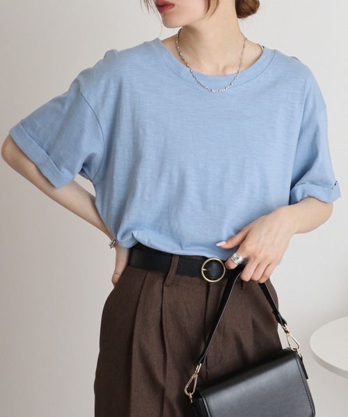 atONE(アットワン)の「オーバーサイズUネックTee(Tシャツ/カットソー・レディース・ネイビー/ブラック/ベージュ/カーキ/オフホワイト/ブルー系その他2/パープル系その他2/ピンク系その他3/ピンク系その他4/ブルー系その他/パープル系その他/モカ・L/M)」の19枚目の写真