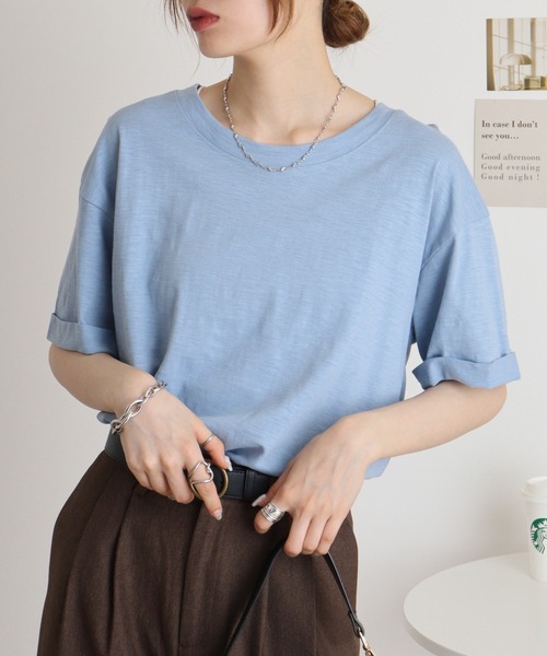 atONE(アットワン)の「オーバーサイズUネックTee(Tシャツ/カットソー・レディース・ネイビー/ブラック/ベージュ/カーキ/オフホワイト/ブルー系その他2/パープル系その他2/ピンク系その他3/ピンク系その他4/ブルー系その他/パープル系その他/モカ・L/M)」の20枚目の写真
