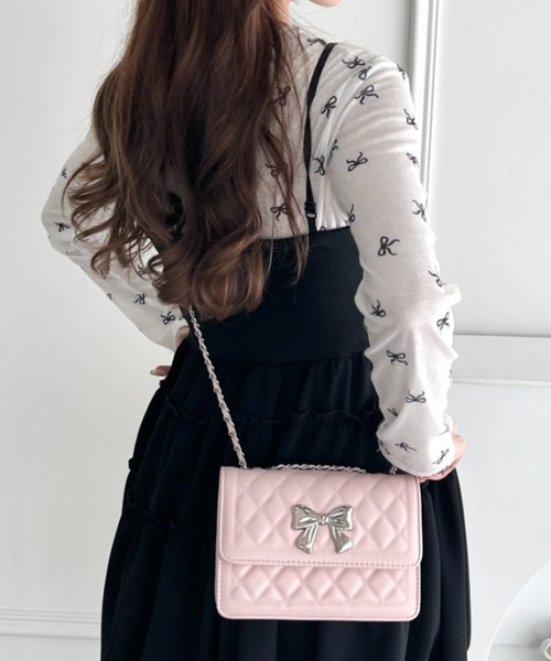 【美品】mimco　メタルメッシュバッグ　チェーンバッグ　リボン　ブラック セール】メタルリボンキルティングチェーンバッグ（ショルダー