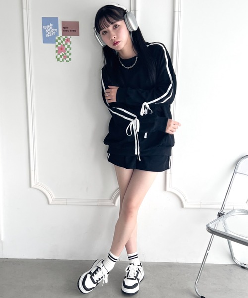 こけし Loveless ブレザー×ショートパンツ スウェットセットアップ セール】【セットアップ】サイドラインリボンスウェット