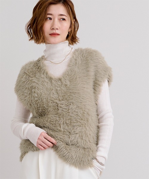 UR'S（ユアーズ）の「シャギーニットベスト（ベスト・レディース・チャコール/ライトベージュ/ライトグレー/モカ・L/M/S）」の3枚目の写真