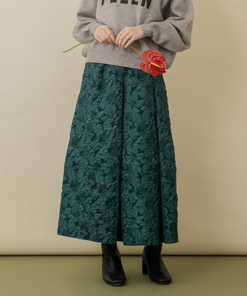 Paradise Picnic(パラダイスピクニック)の「Dignite collier ジャガードフレアスカート(スカート・レディース・アイボリー/ブラック/グリーン・FREE)」の1枚目の写真